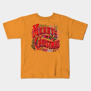 Vintage Style Merry Christmas Holiday Greeting Vector Art Kids T-Shirt